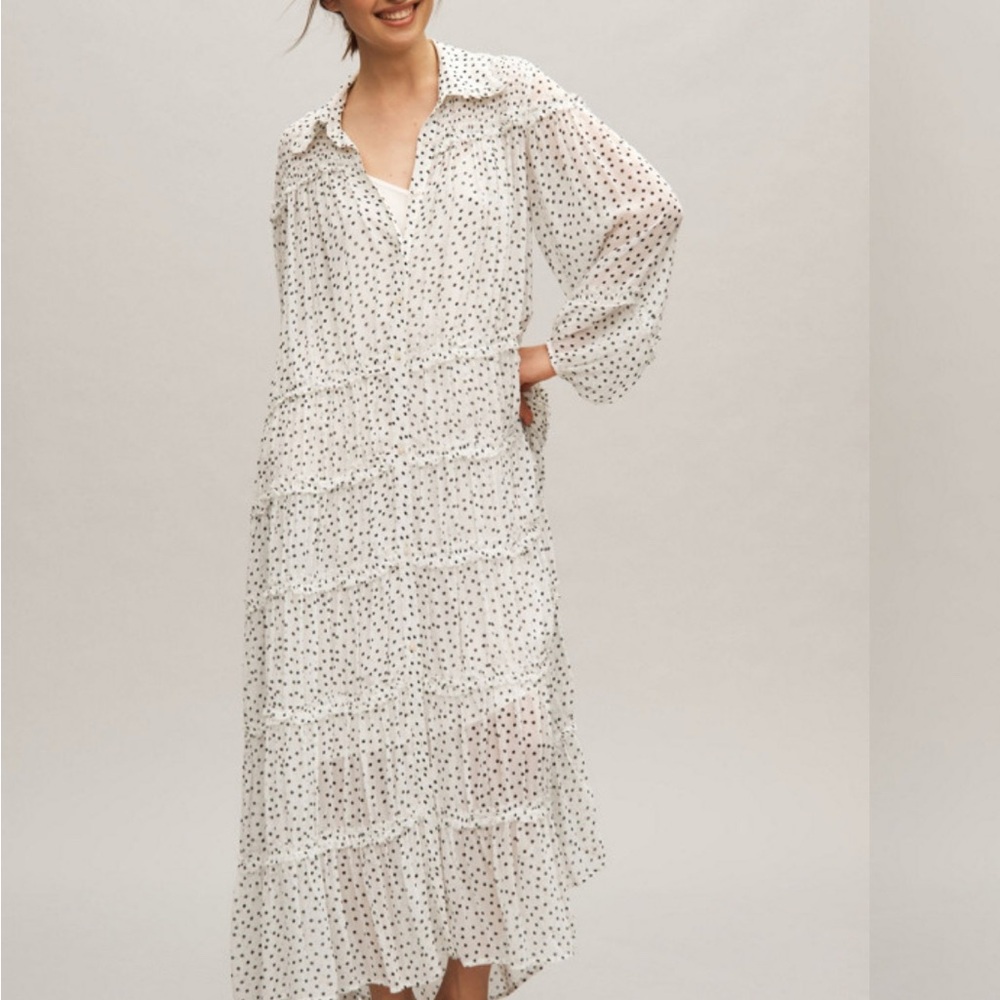 NWT Anthropologie Long-Sleeve Smocked Tiered Maxi Dress small